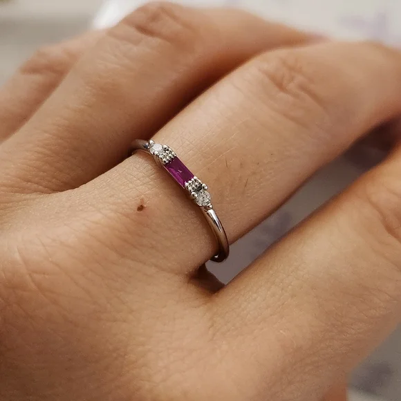 New 925 Silver Ruby Diamond Band Stacking Ring for Women - Picture 8 of 13